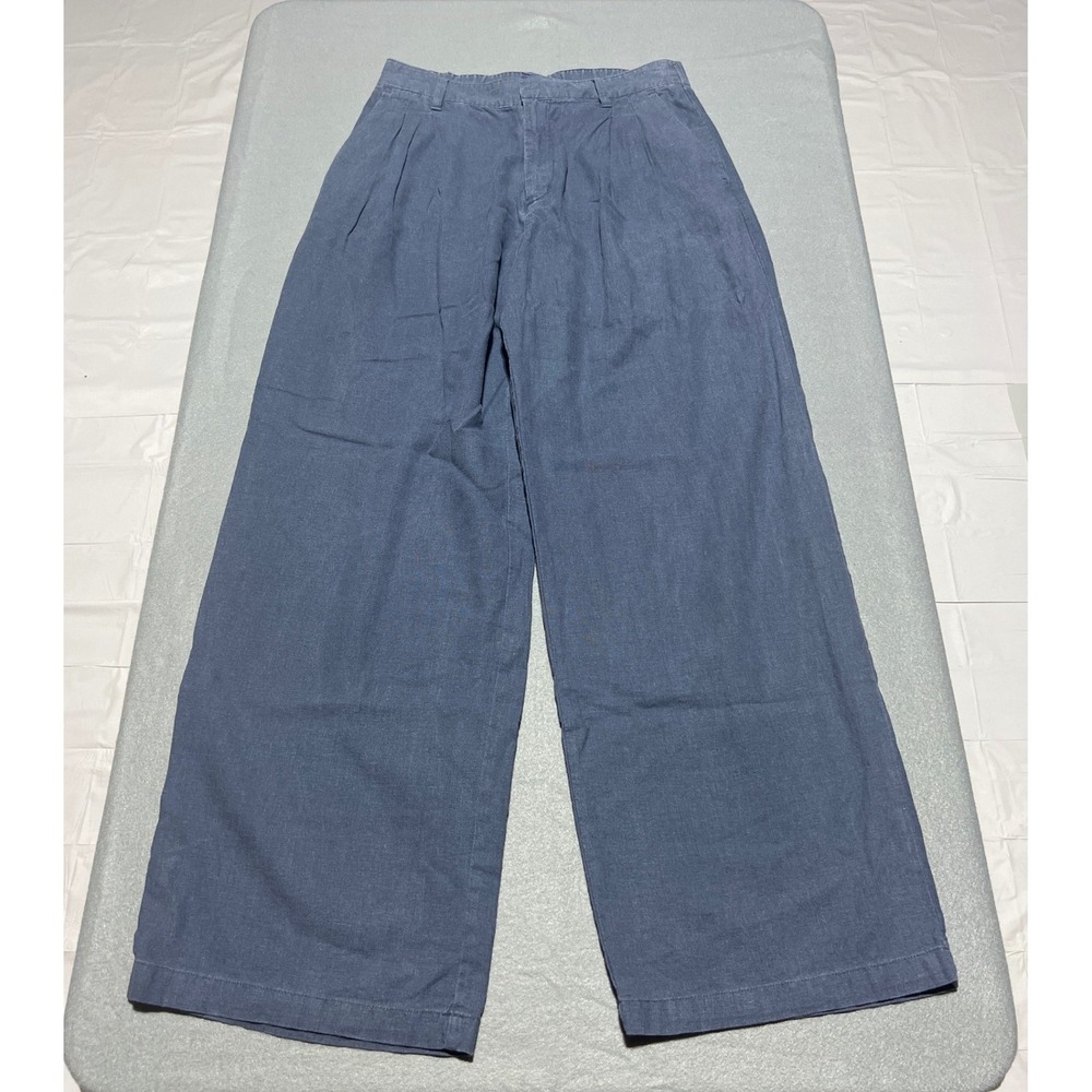 Gap Womens 8 Easy Trouser Deep Sailor Blue Linen Blend Wide Leg High Rise Pants